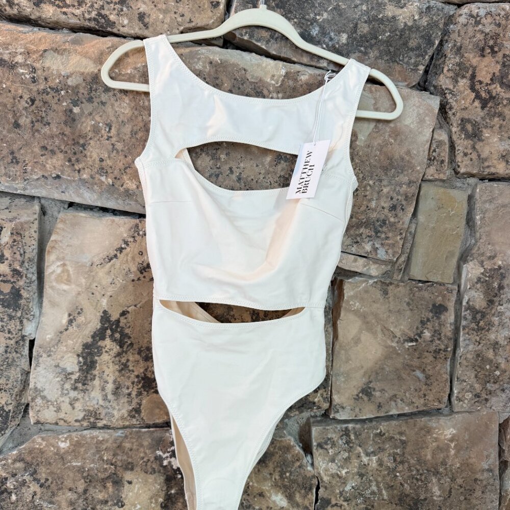 Claudia Cutout One Piece in Cream Scuba by Matthew Bruch